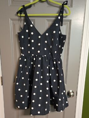 Navy Polka Dot Tie-Strap dress